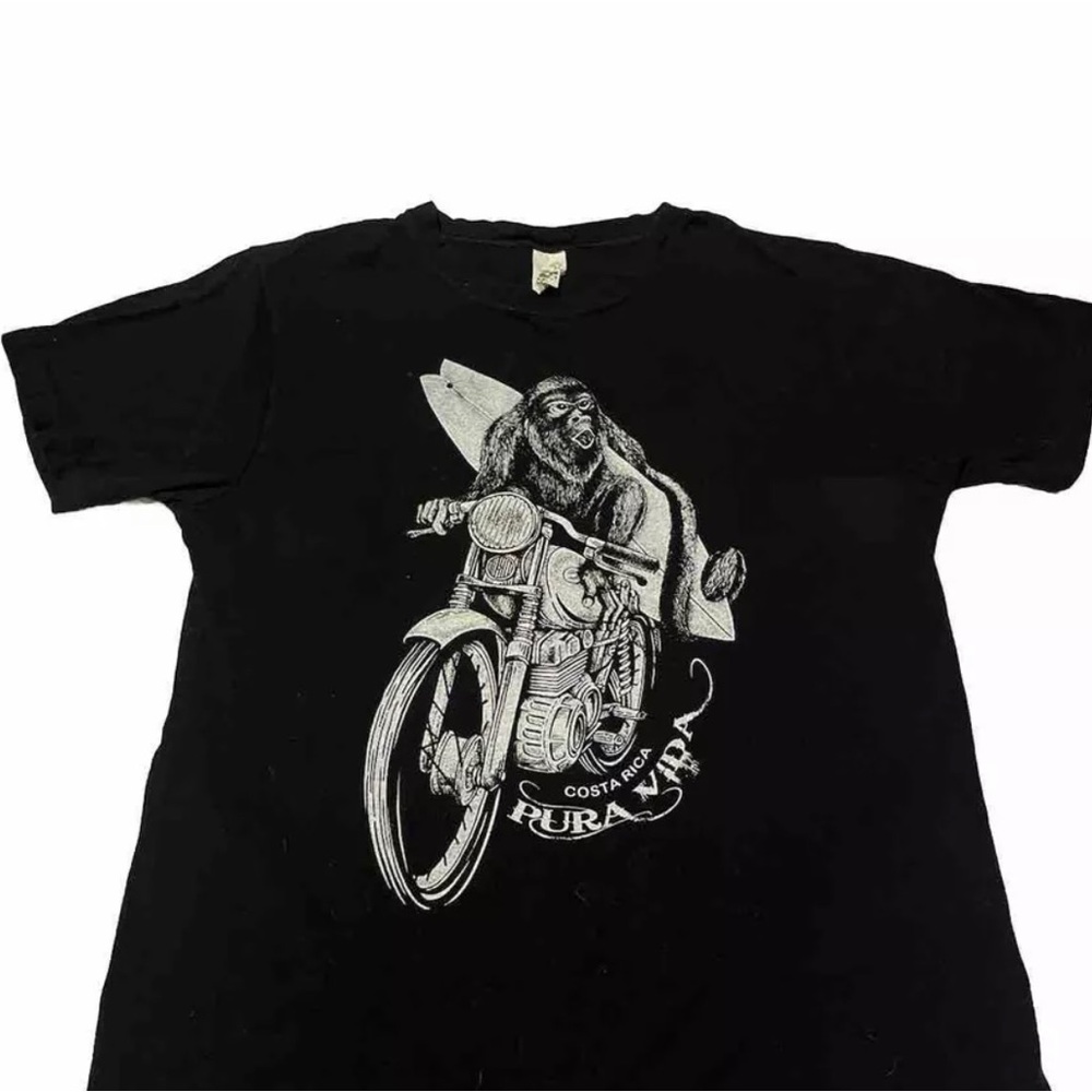 Medium Pura Vida Costa Rica Surfing Monkey Graphic Tee Shirt Pullover Men's M